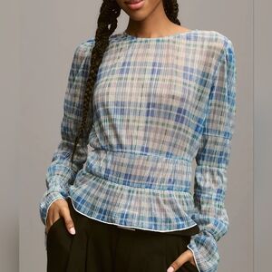 Anthropologie metallic striped sheer top, small, blue